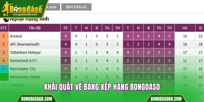 Khái quát về bảng xếp hạng Bongdaso